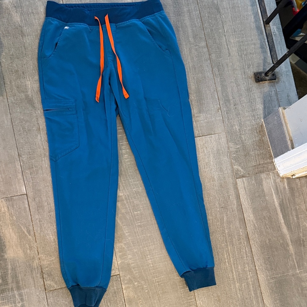 Figs Woman’s Blue Joggers with Orange Drawstring , small